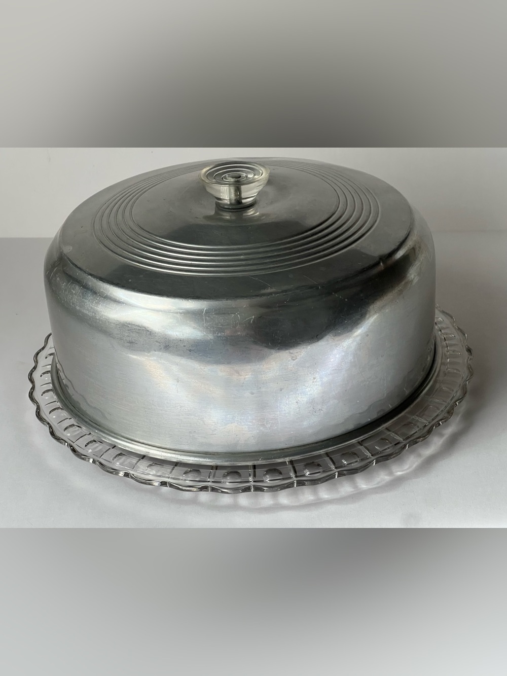 Kromex vintage mid-century modern aluminum cover cake plate set